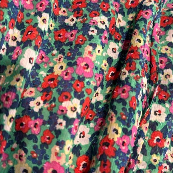 Rachel Zoe Green Floral V-Neck Tassel Tie Boho Peasant Blouse Women's M - Picture 2 of 7